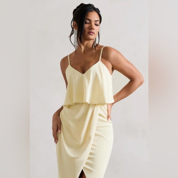 CLUBL London FARO | LEMON STRAPPY DRAPED-NECK WRAP DRESS SZ 4 - Picture 3 of 16